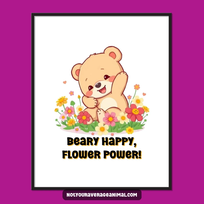 Free Printable Bear Cub Art: Funny Downloadable Joyful Tumble Flower Decor