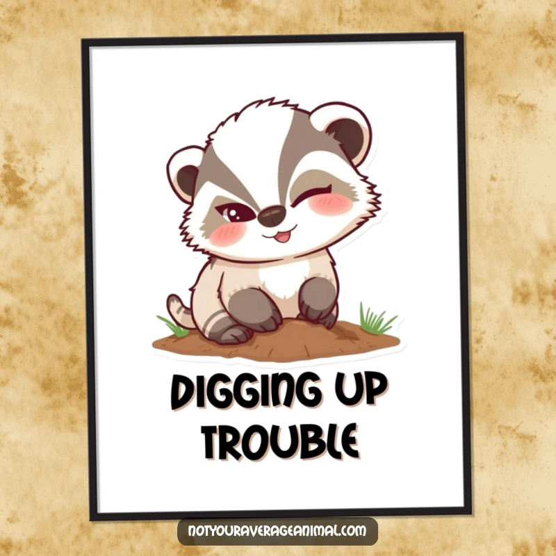 Funny Free Printable Wall Art of a mischievous badger character winking while digging, adding a playful and humorous touch.