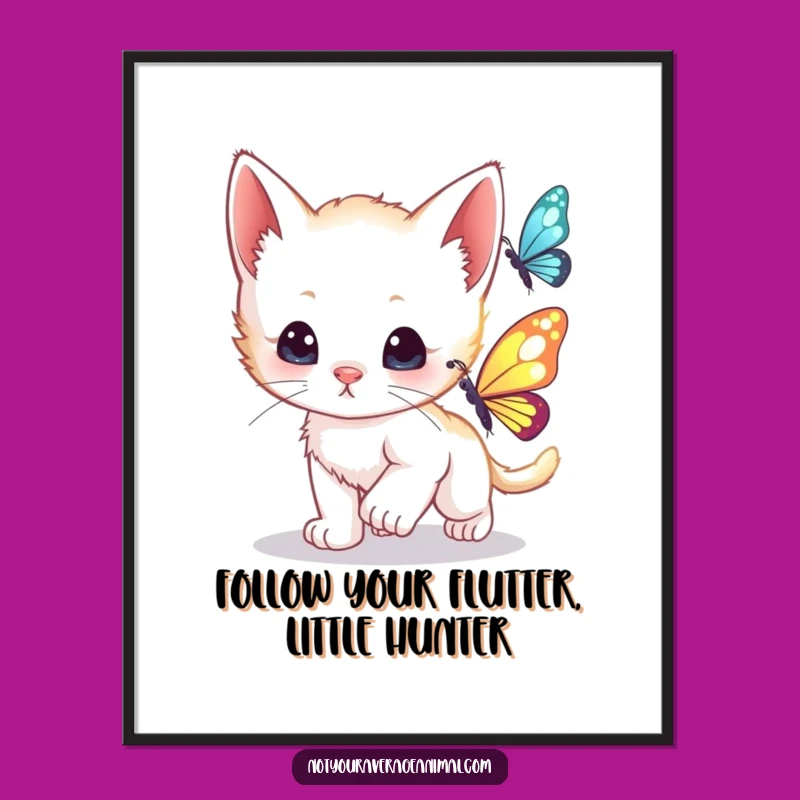 Funny Free Printable Wall Art: Curious Kitten Butterfly Chase Art Downloadable Gift!