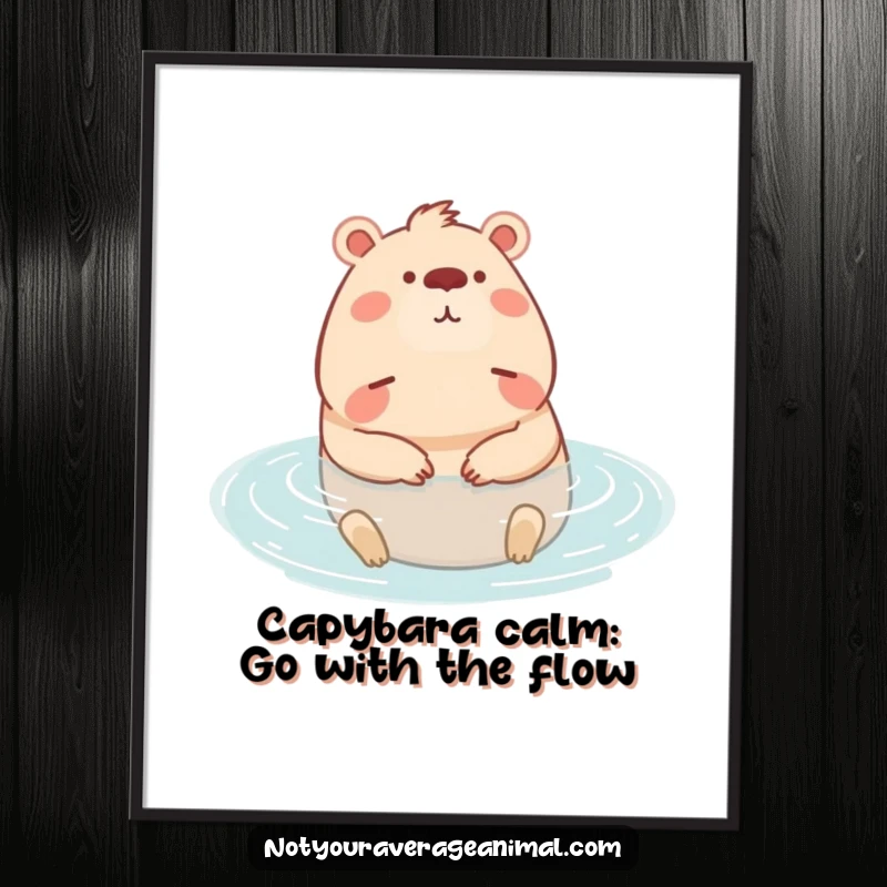 Funny Free Printable Wall Art: A content capybara character lounging peacefully in water, embodying ultimate relaxation and calm decor.