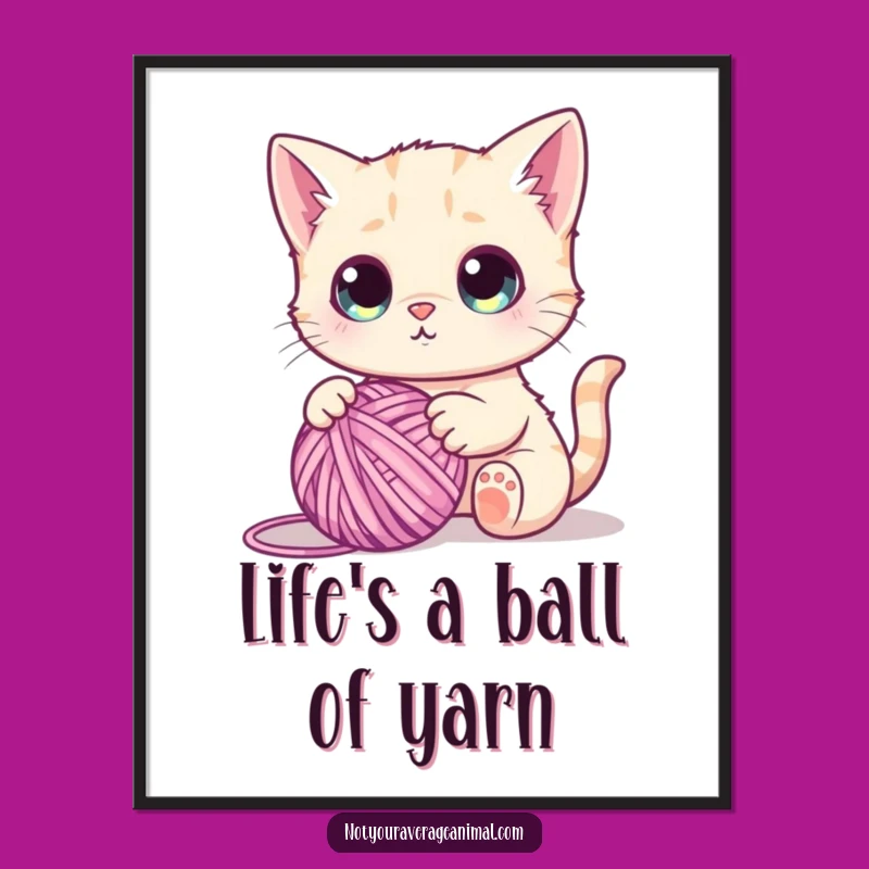 Free Printable Wall Art: Funny Cute Cat with Yarn - Adorable Downloadable Art!