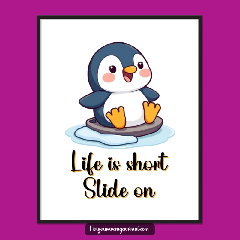Free Printable Wall Art: Penguin Sliding Funny Downloadable Decor for Icy Cool Spaces
