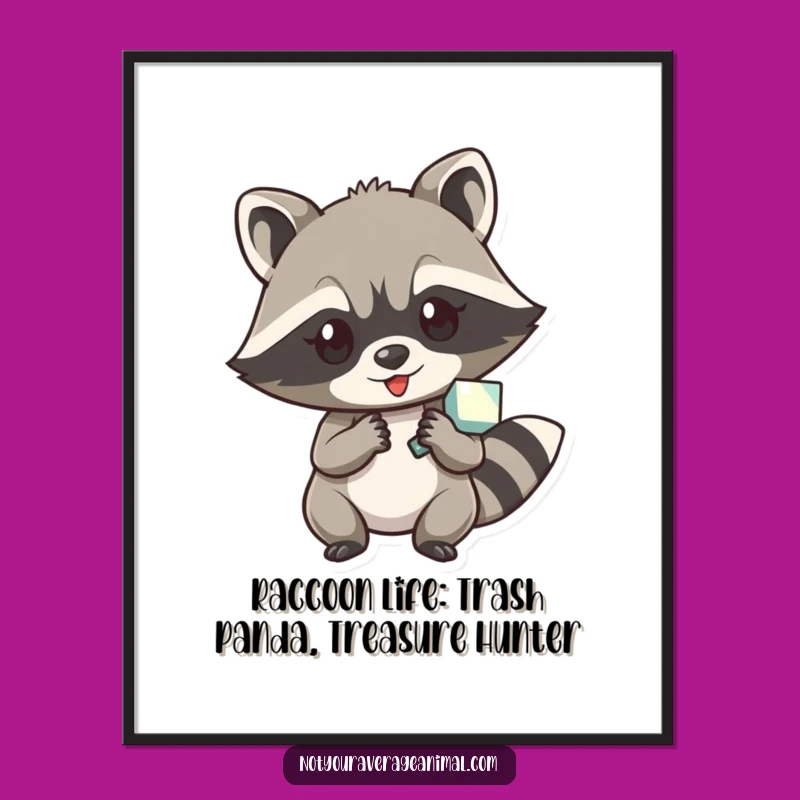 Free Printable Wall Art: Raccoon Treasure Hunter, Humorous Downloadable Decor for Quirky Spaces