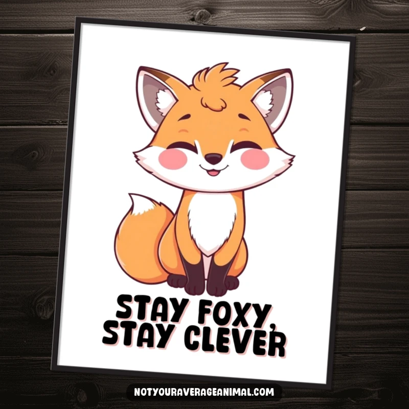 Funny Free Printable Wall Art: A bright, grinning fox with a very bushy tail gives a knowing wink.