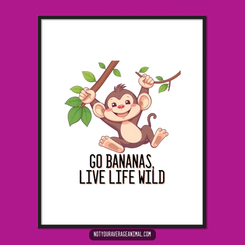 Funny Free Printable Monkey Wall Art: Silly Swinging Monkey Downloadable Decor