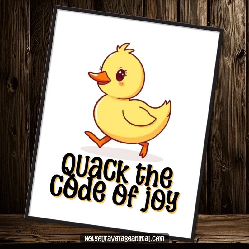 Funny free printable wall art: A yellow duckling waddling with happy, determined steps, as charming, downloadable art.