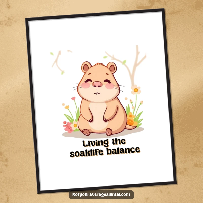 Funny Free Printable Wall Art: A happy capybara lounging peacefully in a warm spring, exuding relaxation and charm.