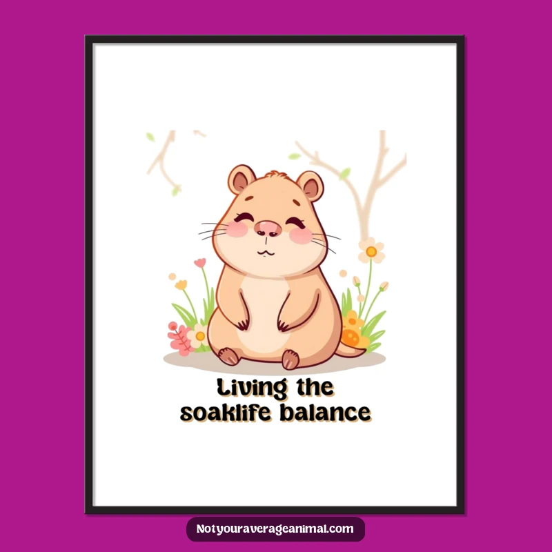 Funny Free Printable Wall Art: Happy Capybara Relaxing Downloadable Decor
