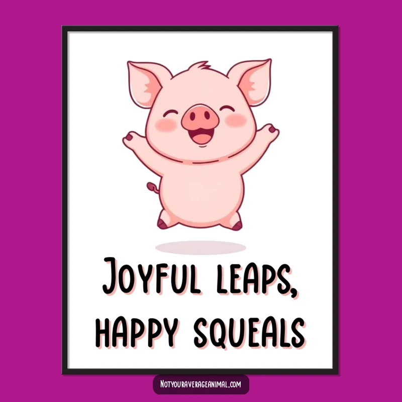 Funny Free Printable Wall Art: Jumping Piglet in Mid-Air - Whimsical Home Decor Download