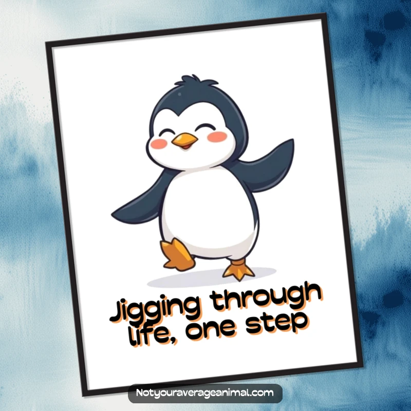 Funny Free Printable Penguin Jig Wall Art: A determined penguin mid-jig, full of joyful energy. Charming downloadable decor.