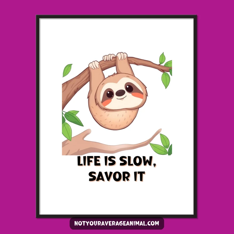 Funny Free Printable Wall Art: Smiling Sloth, Upside Down Downloadable Decor