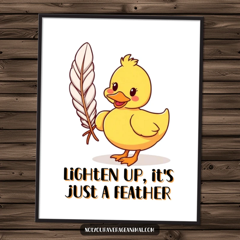 Funny Free Printable Wall Art: A silly cartoon duck waddling happily, carrying a comically giant feather.