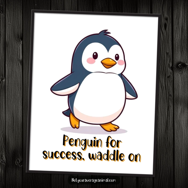Funny free printable wall art: A proud penguin walks forward with a cheerful and determined waddle.