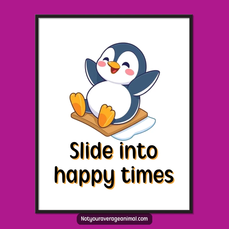 Funny Penguin Printable Wall Art: Joyful Slider, Free Downloadable Art for Arctic Fun