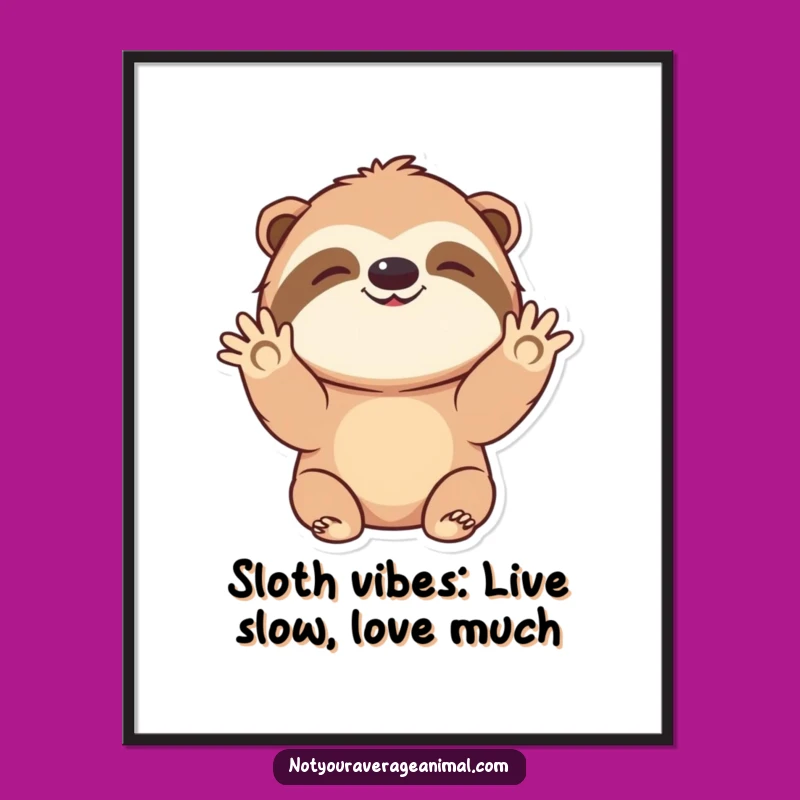 Free Printable Wall Art: Funny Sloth Character Waving Hello, Humorous Downloadable Decor for Your Home