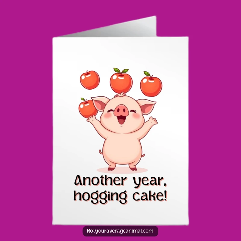 Free Printable Bday Card: Juggling Piglet Fun, Hilarious Downloadable Gift for a Sweet Celebration