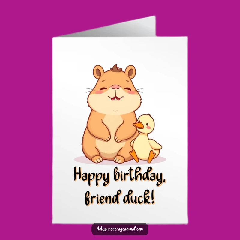 Free Printable Birthday Card: Giggling Capybara, Tiny Duck Downloadable Gift