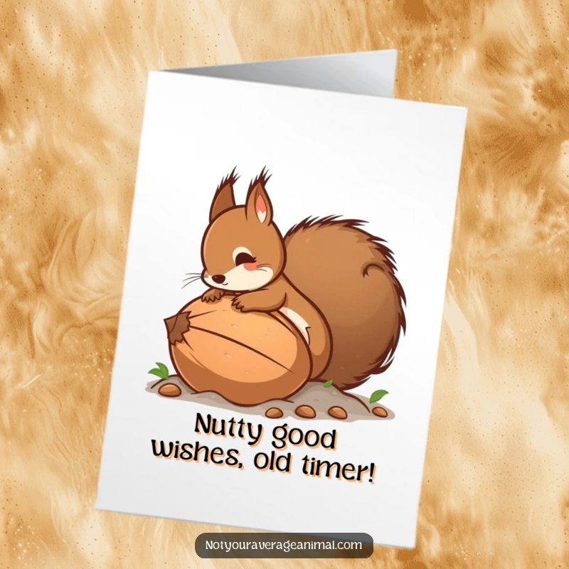 Funny Free Printable Birthday Card: Squirrel burying giant nut, symbolizing a huge birthday wish for a loved one.