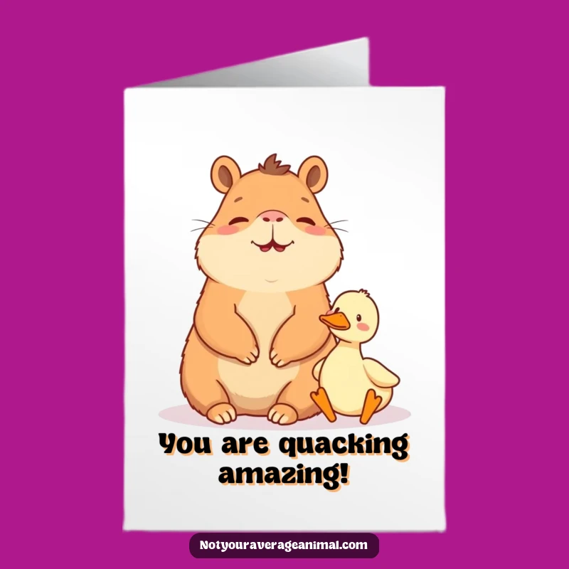 Free Printable Congrats Card: Giggling Capybara, Tiny Duck Downloadable Gift