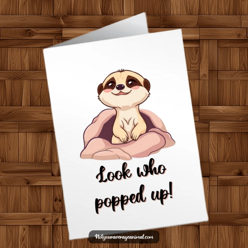 Funny Free Printable Congratulations Card: A cheerful meerkat playfully popping its head out of a burrow, celebrating an achievement.