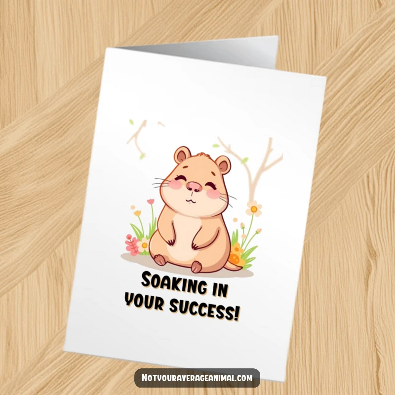 Funny Free Printable Congratulations Card: A content capybara enjoying a warm spring, symbolizing peaceful celebration of success.