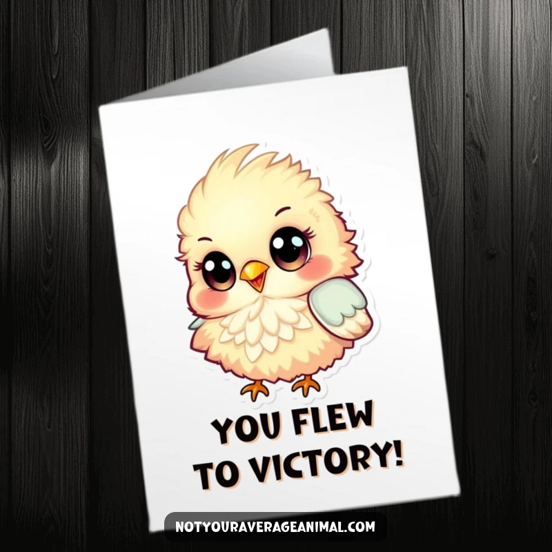 Funny Free Printable Congratulations Card: Colorful bird with big eyes happily chirping to celebrate someone's success.