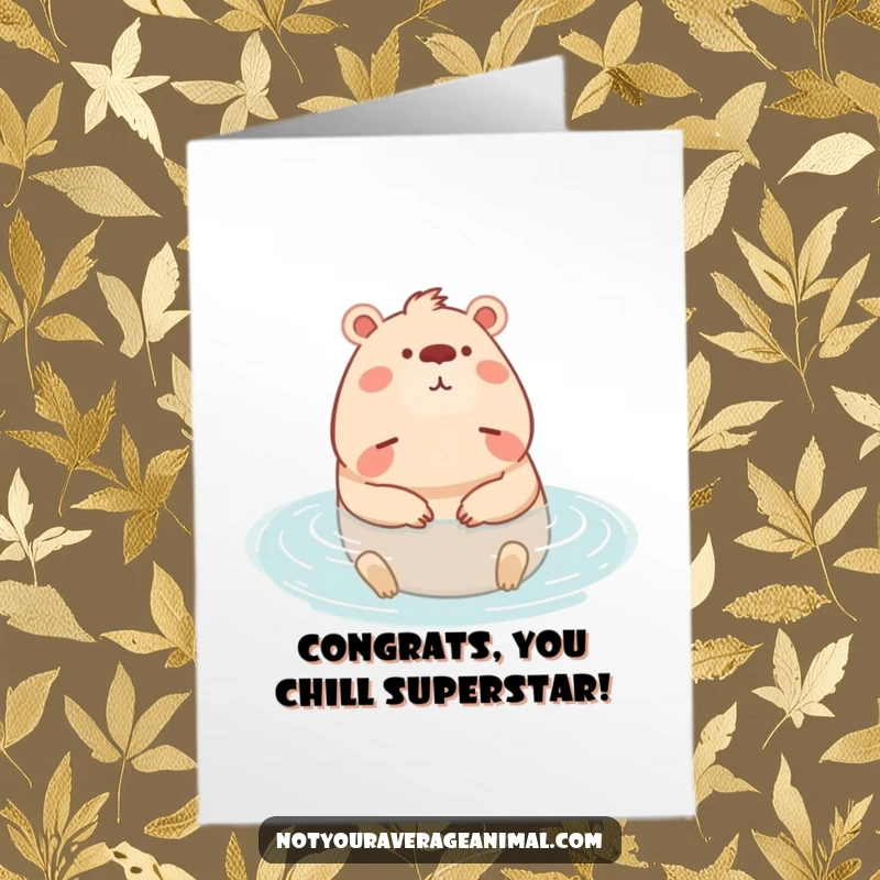 Funny Free Printable Congratulations Card: A capybara character enjoying a tranquil moment in water, radiating calm and well-deserved relaxation.