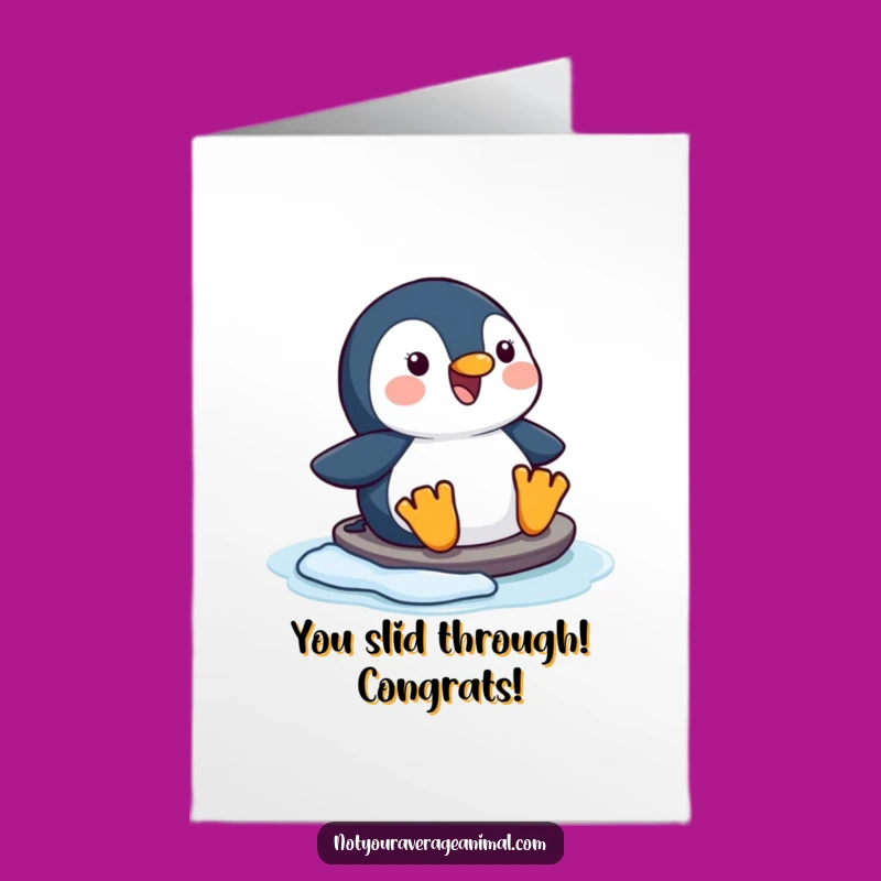 Free Printable Congrats Card: Penguin Sliding Funny Downloadable Gift for Wins