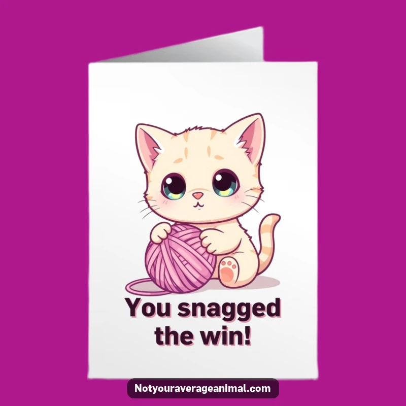 Free Printable Funny Cat Congratulations Card: Cute Cat & Yarn - Print at Home Gift!