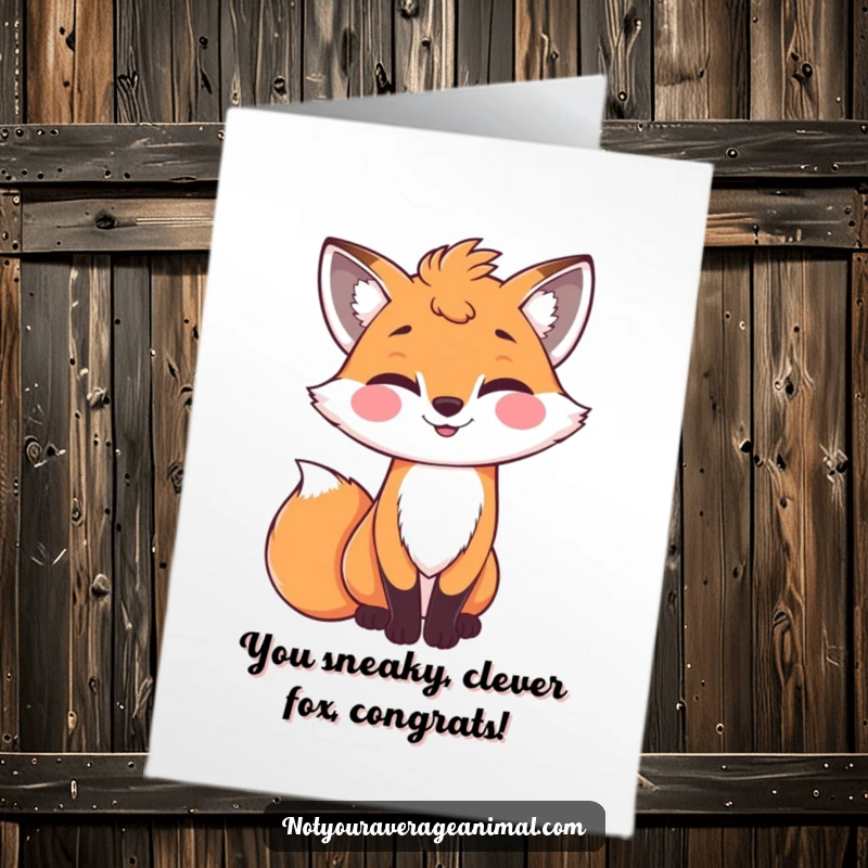 Funny Free Printable Congratulations Card: A grinning fox with a bushy tail winks mischievously.