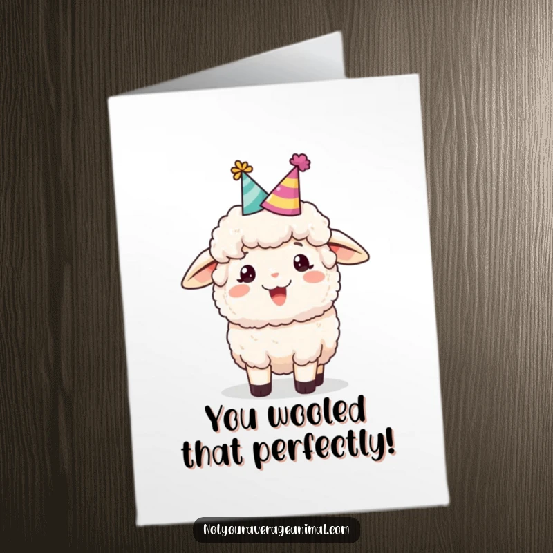 Funny Free Printable Congratulations Card: A fluffy sheep sporting a party hat delivers cheerful bleats, celebrating a fantastic success with pure delight.