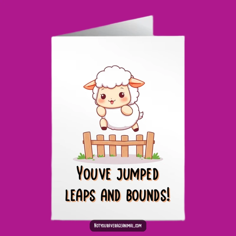 Free Printable Congrats Card: Sheep Leap, Funny Downloadable Greeting for Big Wins