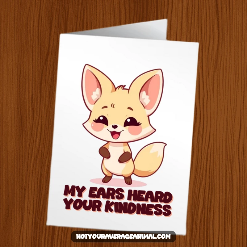 Funny Free Printable Thank You Card: A dancing fennec fox with oversized ears, expressing happy thanks.
