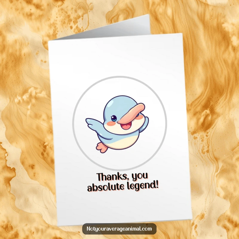 Funny Free Printable Thank You Card: A platypus character swimming happily with a big smile, conveying cheerful gratitude.