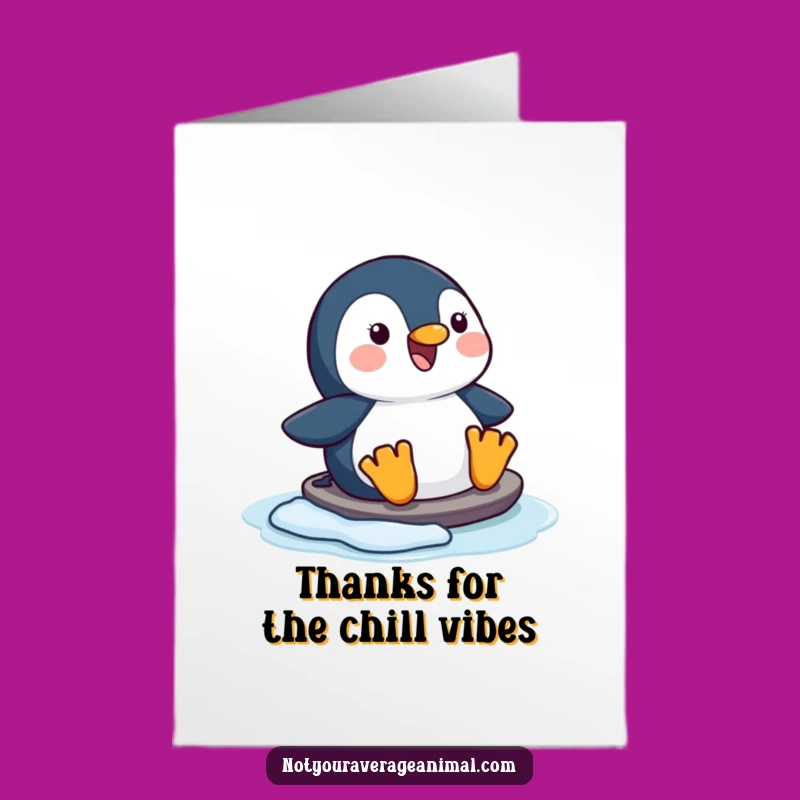 Free Printable Thank You Card: Penguin Sliding Funny Downloadable Gift for Thanks