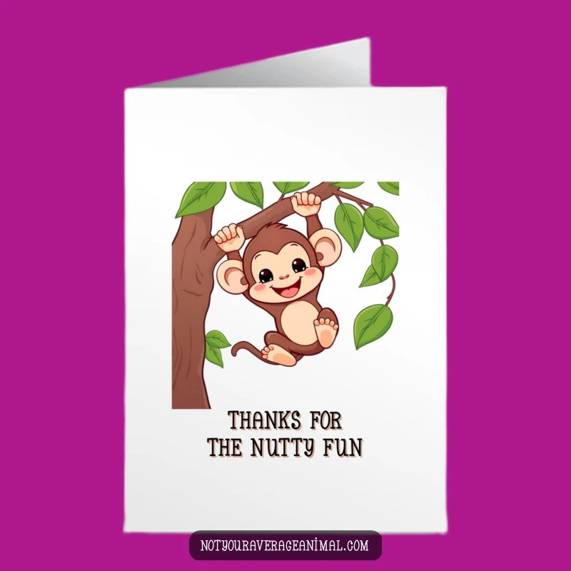 Send a thank you with a playful twist using this free printable card! A grinning monkey swinging from a vine makes for a fun, funny print-at-home message.