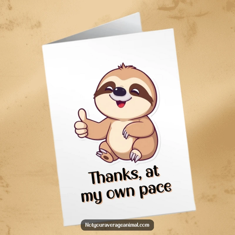 Funny Free Printable Thank You Card featuring a delighted sloth character giving a relaxed thumbs-up, conveying appreciation with gentle humor.