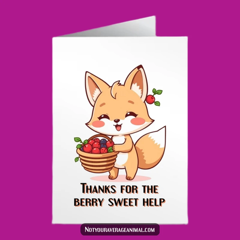 Free Printable Fox Berries Thank You Card: Grateful DIY Downloadable Gift