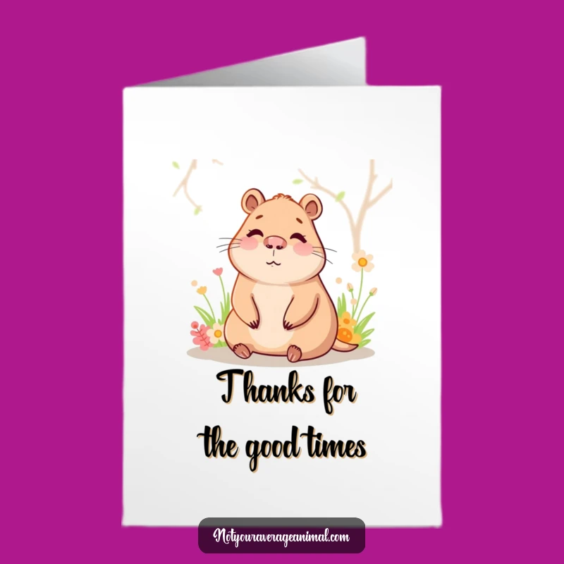 Free Printable Thank You Card: Happy Capybara Relaxing Funny Downloadable Gift