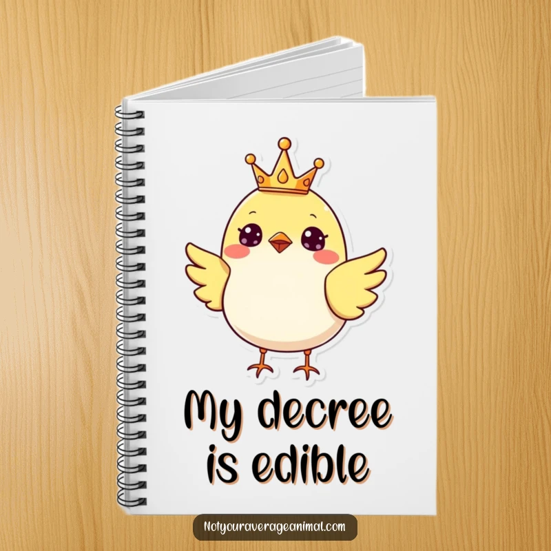 Funny cheerful bird wearing a tiny crown, perfect for a notebook cover.