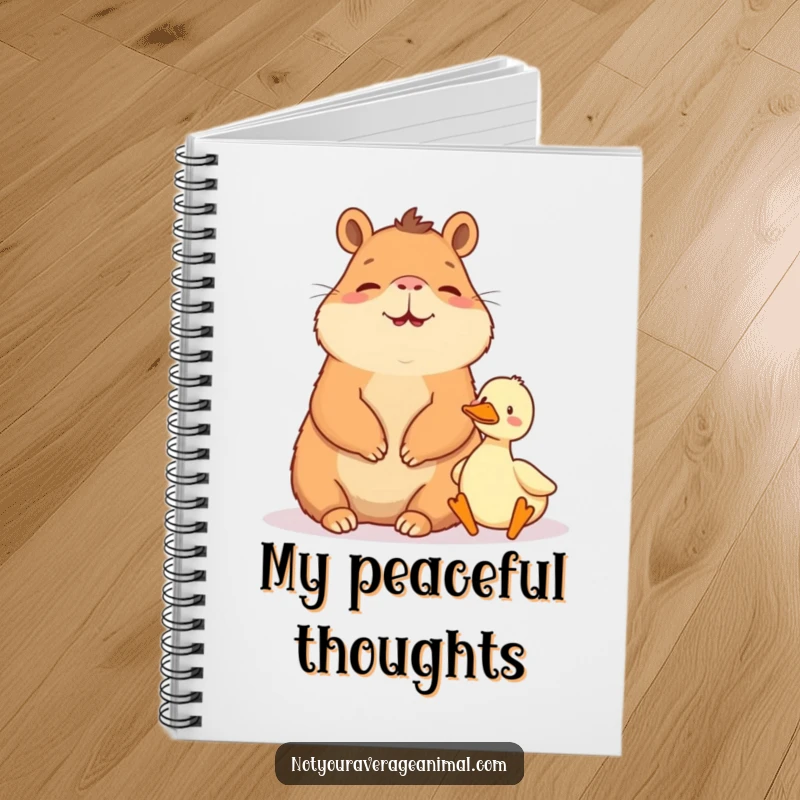 Funny notebook: A happy capybara sits peacefully with a tiny duck, ready for your notes.