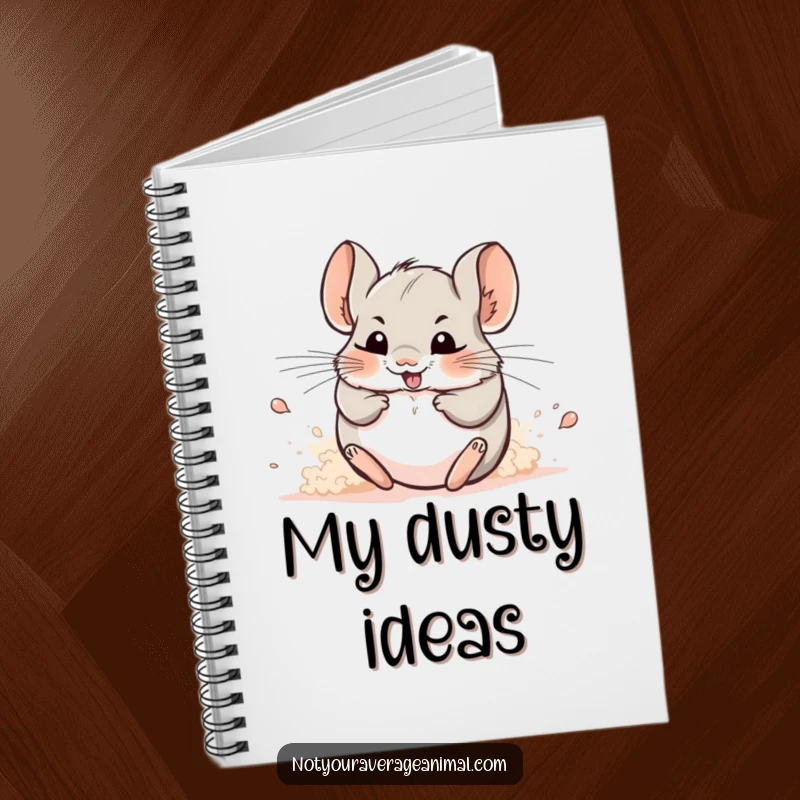 Funny notebook: A happy chinchilla rolls in a cloud of dust, ready for your notes.