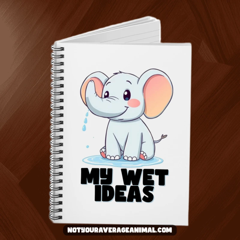 Funny notebook featuring a friendly elephant joyfully spraying water from its trunk, inspiring creativity.