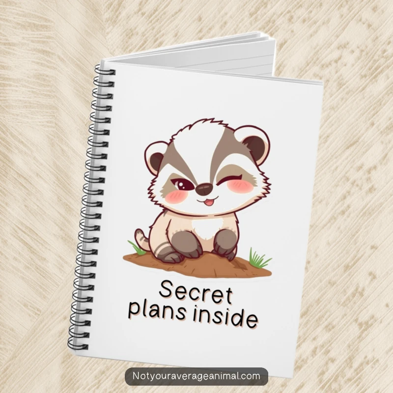 Funny mischievous badger notebook with a character winking while digging, great for jotting notes.