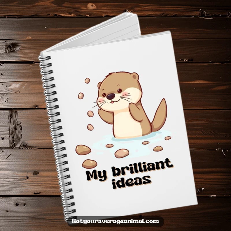 Funny Otter Notebook with a curious otter character juggling shiny pebbles, perfect for jotting down bright ideas.