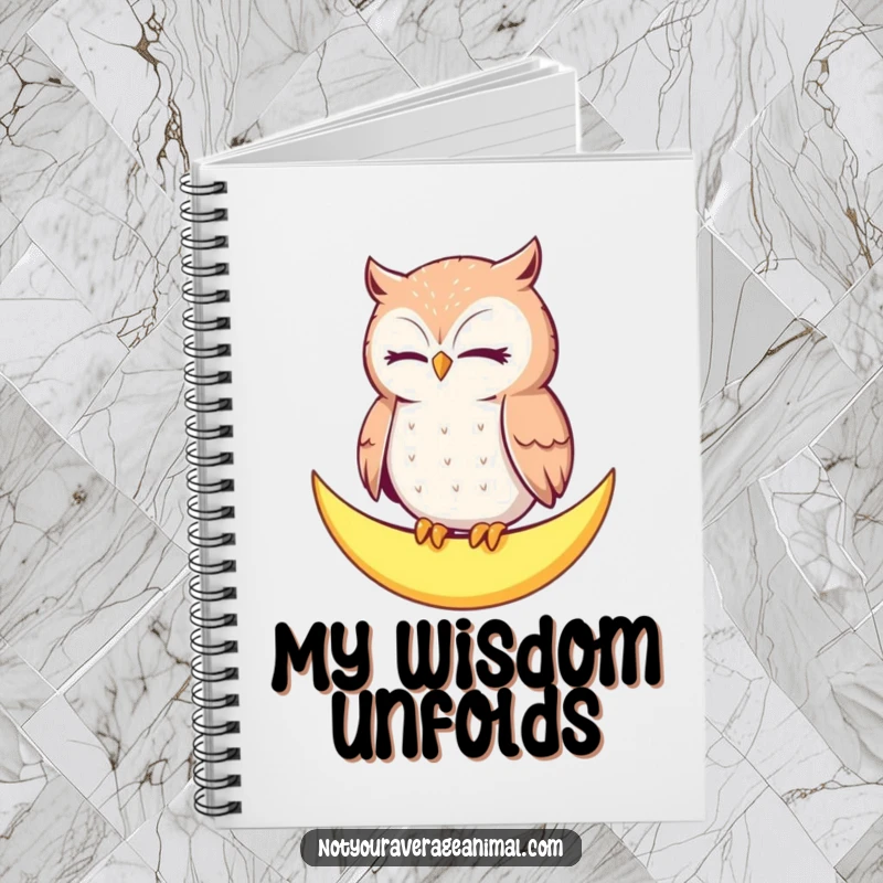 Funny Owl Moon Notebook: A contented owl blinks slowly, perched on a crescent moon, perfect for jotting down wise thoughts.