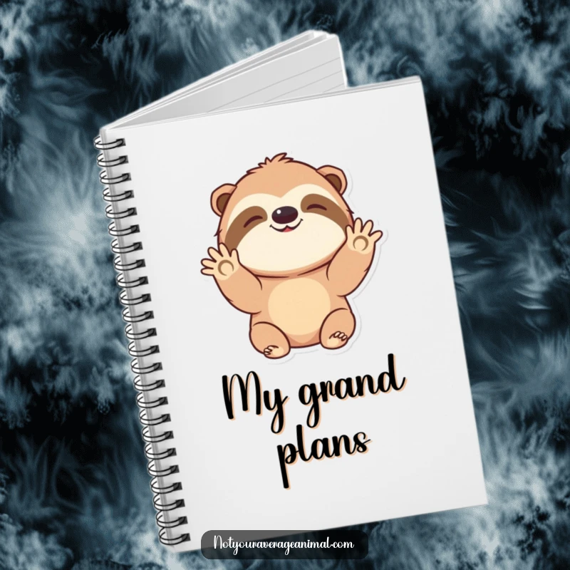 Funny notebook featuring a delightful sloth character waving hello, inspiring cheerful note-taking and slow, thoughtful journaling.