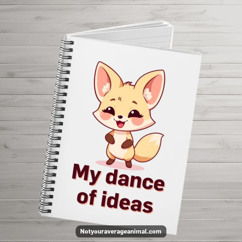 Funny fennec fox notebook with a smiling, dancing character and large ears, ideal for capturing creative ideas.