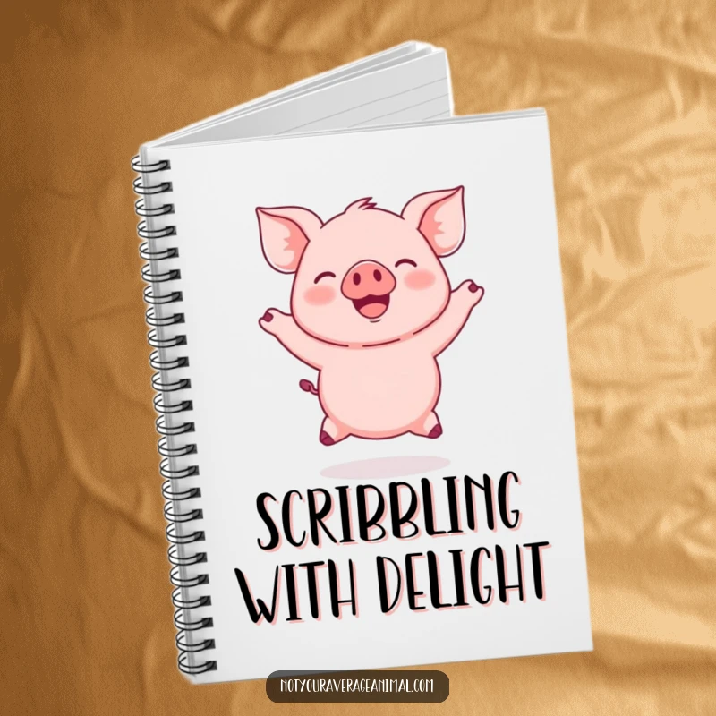 Funny Jumping Piglet Notebook, designed with a round, pink piglet joyfully jumping with ears flapping, perfect for happy notes.