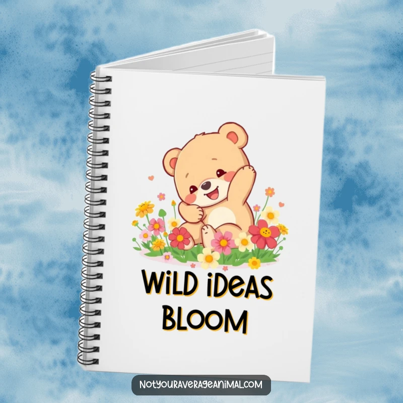 Funny Bear Cub Notebook: A happy bear cub tumbles through bright flowers, perfect for journaling happy thoughts and creative ideas.